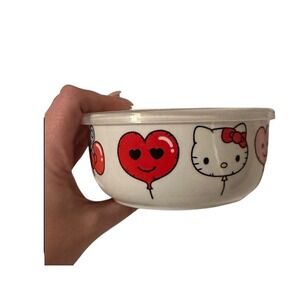 Hello Kitty Heart Balloons Ceramic Covered Bowl Sanrio Brands White‎